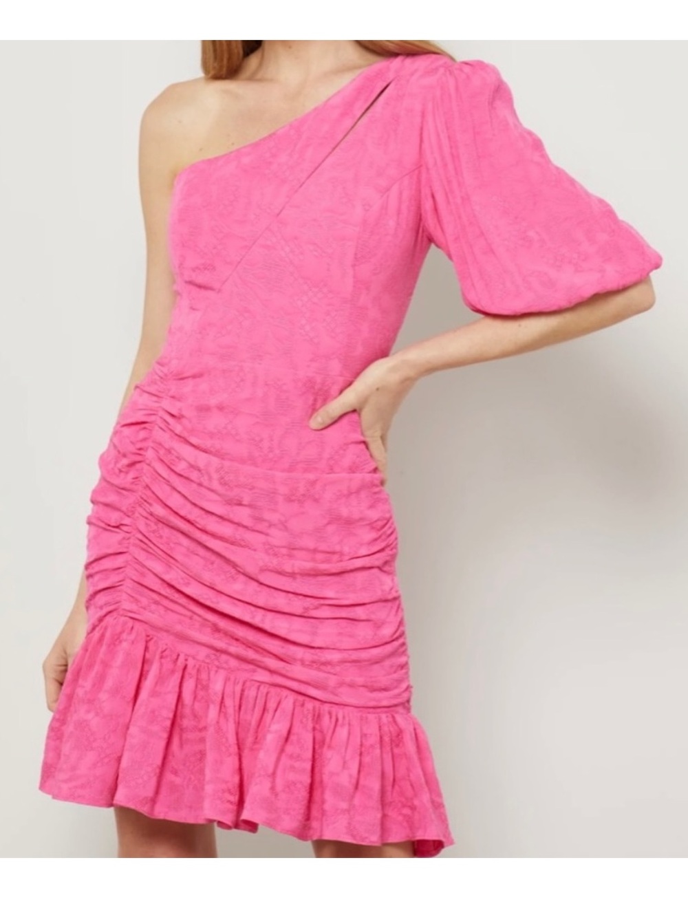 BCBGMAXAZRIA One-Shoulder Mini Dress in Shocking Pink